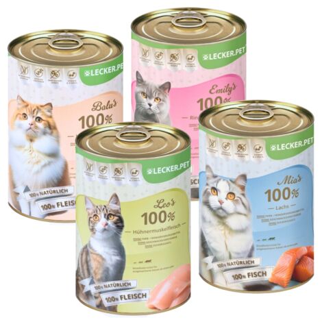 24 x 400 g Lecker.Pet® Balu’s, Emily's, Leo's & Mia's 100 % Fisch & Fleisch Katzenfutter Nassfutter Mix
