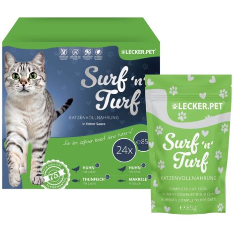 24 x 85 g Lecker.Pet® Surf'n'Turf Pouches Katzenfutter in feiner Sauce Nassfutter - 4 Sorten Multipack