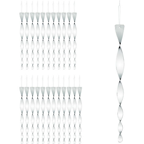 24 x Vogelabwehr Spirale, reflektierend, Vogelvertreiber Balkon & Garten, Windspirale, 40 cm lang, Vogelschreck, silber