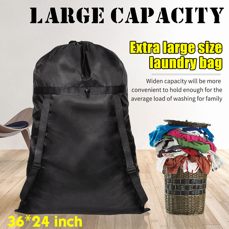 

24 'X36' Poliéster Negro Bolsa de lavandería Mochila Almacenamiento Cordón Venta Soporte de ropa Hasaki