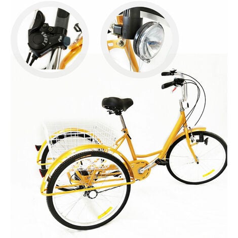 SENDERPICK 24 Zoll Erwachsene Dreirad 6-gang 3-rad Fahrrad Mit Lamp Mit Korb Adult Tricycle