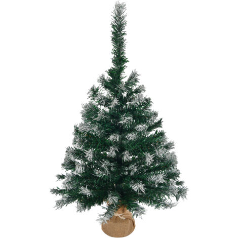 24 Zoll künstlicher Mini-Weihnachtsbaum mit Schneespitzen, kleiner Weihnachtsbaum auf dem Tisch mit Ornamenten und Stoffbeutelbasis für Tisch, Schreibtisch, Veranda, Zuhause, Büro, Geschäft, Urlaub De
