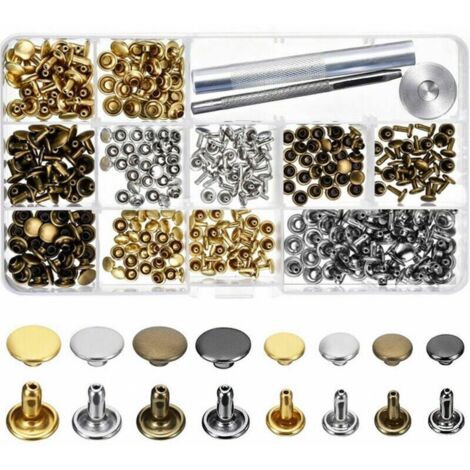 240 ensembles Rivets en cuir Rivets à double capuchon Rivet Tubular 4 couleurs 2 tailles Studs métalliques avec outils de fixation pour l'artisanat en cuir bricolage, modèle: 240 ensembles