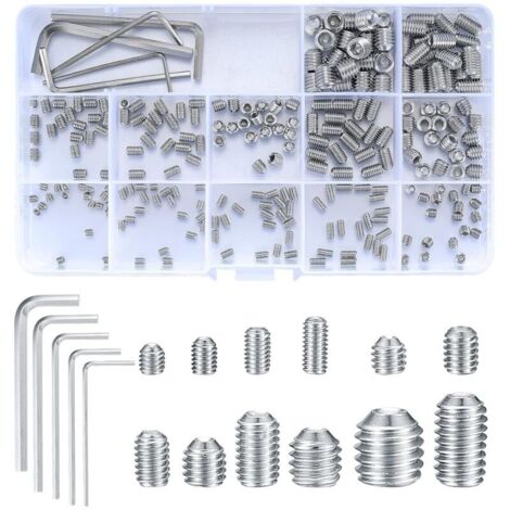 240 Pièces Assortiment de Vis Sans Tête, Vis à Tête Hex Creux avec Clé, Vis à Tête Hexagonale en Acier Inoxydable, Vis Écrous Noyaux Tasse pour Poignées de Porte, Robinet - M3/M4/M5/M6/M8