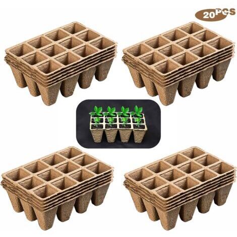 240 Pots Semis Biodegradables, Pots de Pépinière Carrés, 20 Morceaux de 12 Grilles pour Plantes, Fruits et Légumes