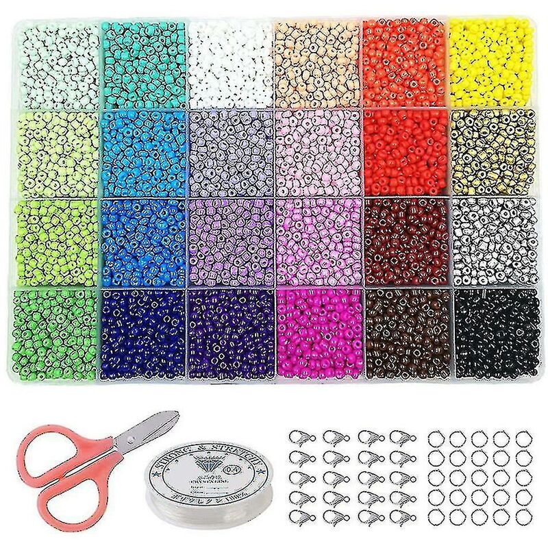 Crea - 24000pcs 2mm 24 Colors Glass Seed Beads For Bracelet Jewelry Making Kit