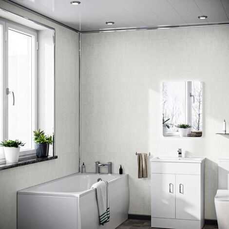 main image of "2400x1000x10mm Bathroom PVC Cladding Panel White Tile"