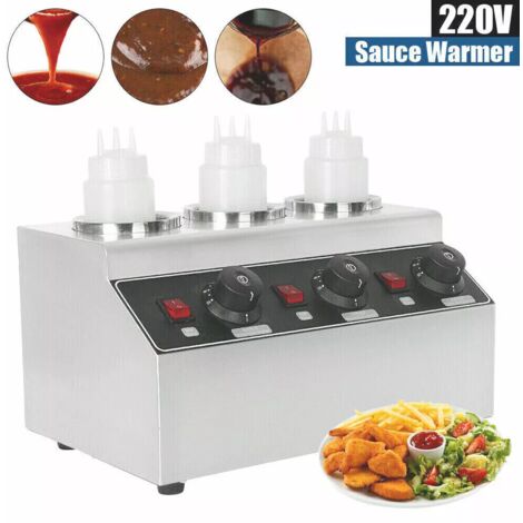 Chauffe-sauce électrique 3 Bouteilles 240W - Température Réglable 86-185°F - Pour Restaurants, Cafés - Inox, Capacité 680ml Par Bouteille