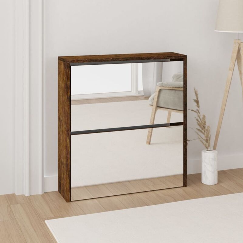 Shoe Cabinet With Mirror 2-layer Smoked Oak 63x17x67 Cm Vidaxl
