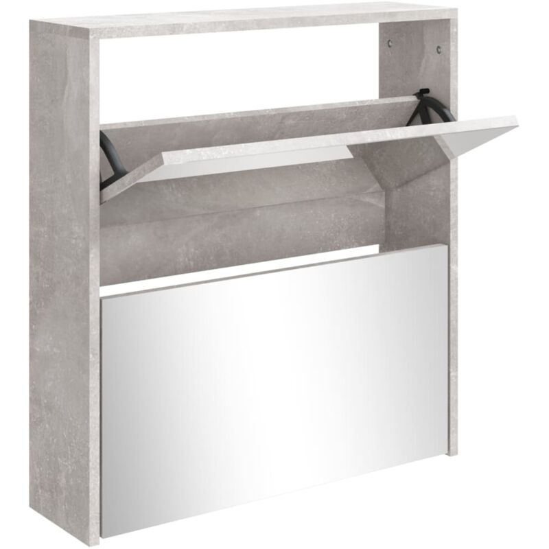 Shoe Cabinet With Mirror 2-layer Concrete Grey 63x17x67 Cm Vidaxl