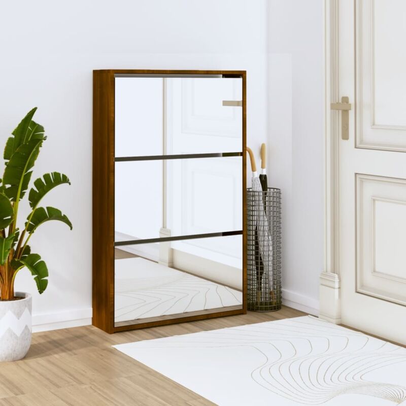 Shoe Cabinet With Mirror 3-layer Brown Oak 63x17x102.5 Cm Vidaxl