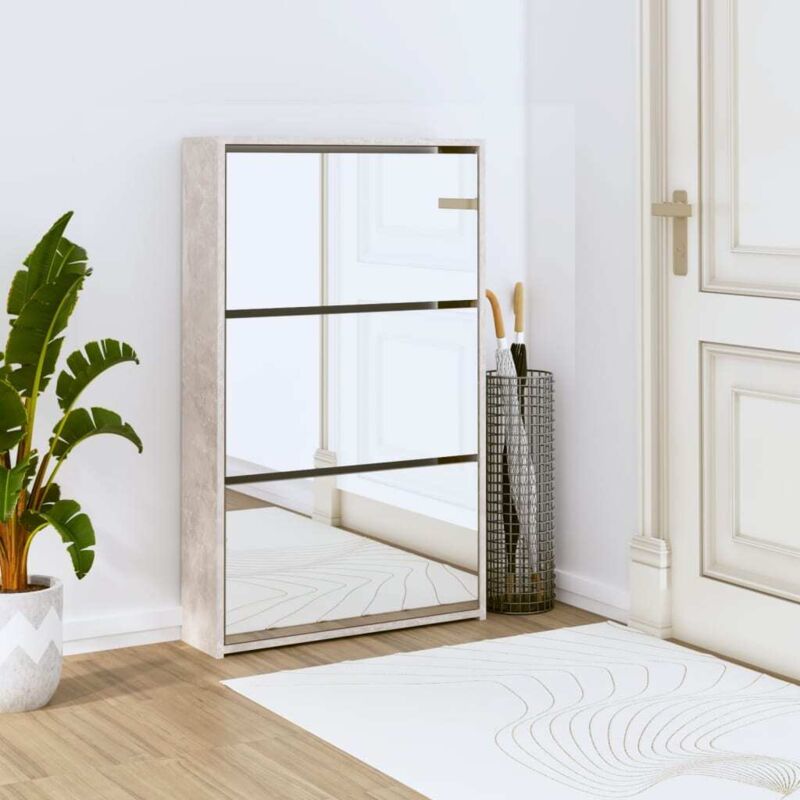 Vidaxl - Shoe Cabinet With Mirror 3-layer Concrete Grey 63x17x102.5 Cm