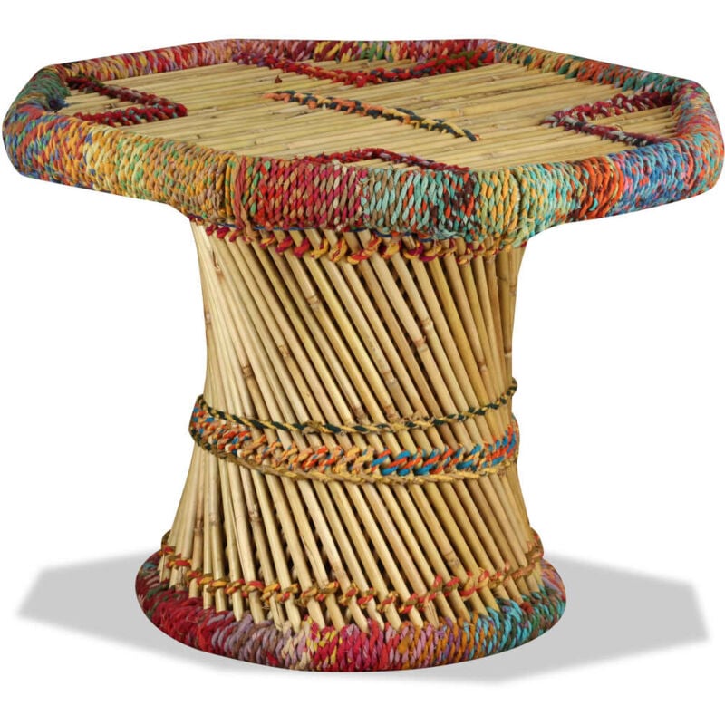 Vidaxl - Coffee Table Bamboo with Chindi Details Multicolour