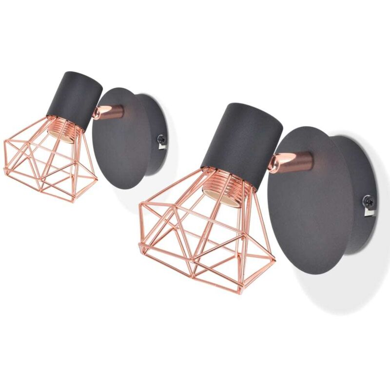 Wall Lamp 2 pcs E14 Black and Copper Vidaxl