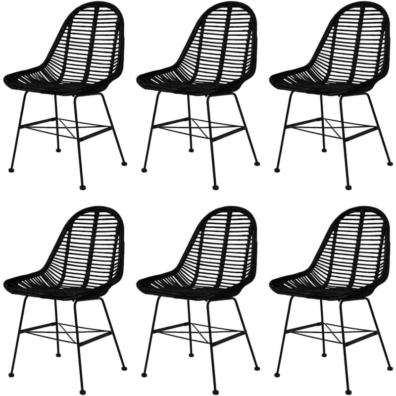 Vidaxl - Dining Chairs 6 pcs Black Natural Rattan