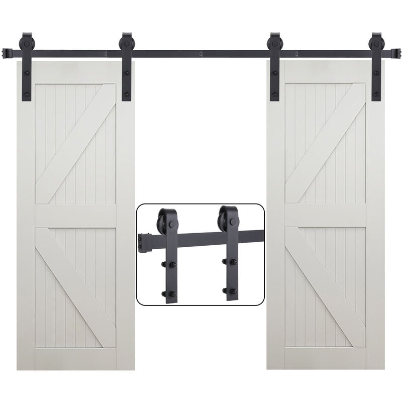 244cm Kit de Quincaillerie Porte Coulissante Rail Porte pour Grange Chambre Garage Double Porte Charge 150kg