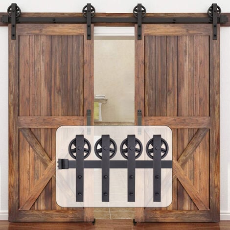 PETITES ECREVISSES 244cm Kit de Quincaillerie Porte Coulissante Rail de Porte Coulissante pour Grange Garage Chambre Double Porte Charge 150kg