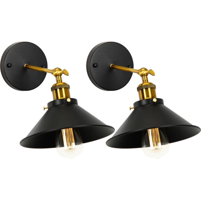 E27 Applique Murale Industrielle Rétro Lampe Murale Réglable Éclairage Murale Intérieur Ø22CM Noir - 2Pcs