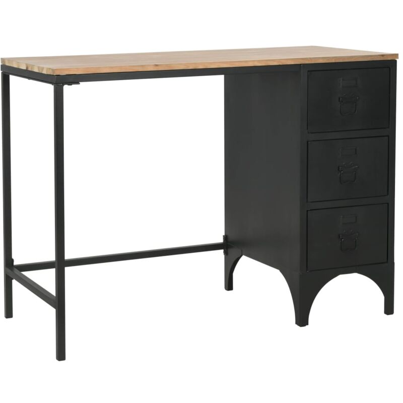 Vidaxl - Single Pedestal Desk Solid Firwood and Steel 100x50x76 cm