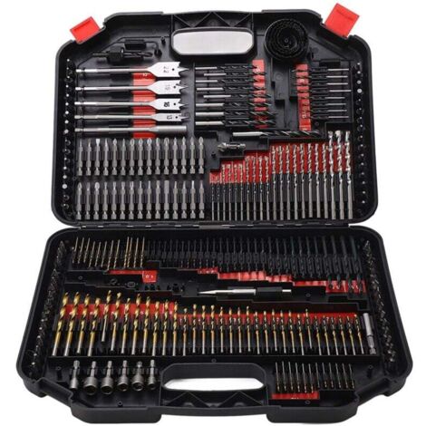 246PCS Ensemble de tarauds, forets et tournevis combinés avec boîte en plastique noire pour le bois, le métal, le forage de ciment et les tournevis dans un boîtier en plastique