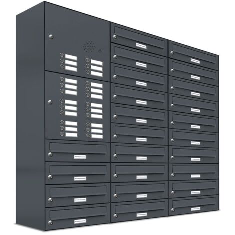 24er Briefkasten Anlage Aufputz - Wandmontage RAL 7016 Anthrazit Klingel
