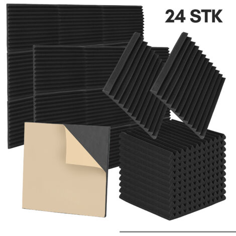 24er-Pack Akustikschaumplatten, geräuschunterdrückende Schaumstoff-Akustikplatten, schwer entflammbar, selbstklebend, für Podcasting, Aufnahmestudios, Büros, doppelseitig klebend, 30 x 30 x 2,5 cm