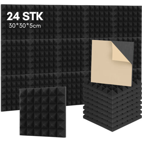 24er-Pack Akustikschaumplatten, geräuschunterdrückende Schaumstoff-Akustikplatten, schwer entflammbar, selbstklebend, für Podcasting, Aufnahmestudios, Büros, doppelseitig klebend, 30 x 30 x 5 cm