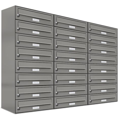 24er Premium Briefkasten Aluminiumgrau RAL Farbe 9007 für Außen Wand Postkasten 3x8