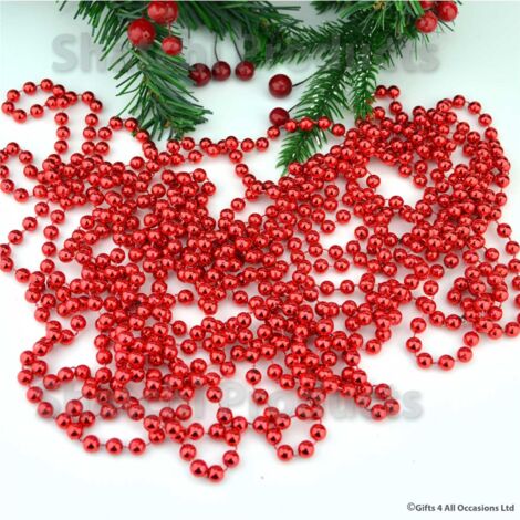 24FT RED HANGING BEAD GARLAND CHRISTMAS TREE XMAS TINSEL STRING CHAIN DECORATION