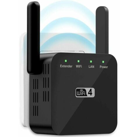 2.4G 300Mbps WiFi Repeater, 1 RJ45 Network Port, Wireless Internet Signal Booster, Black YMYNY