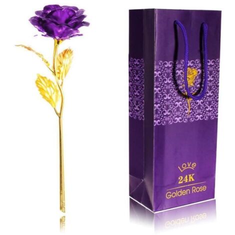 24K Fleur Rose Artificielle en Feuille d\'or Romantique Symbolise l\'Amour Eternel pour Saint Valentin, Fête des mères, Mariage, Noël