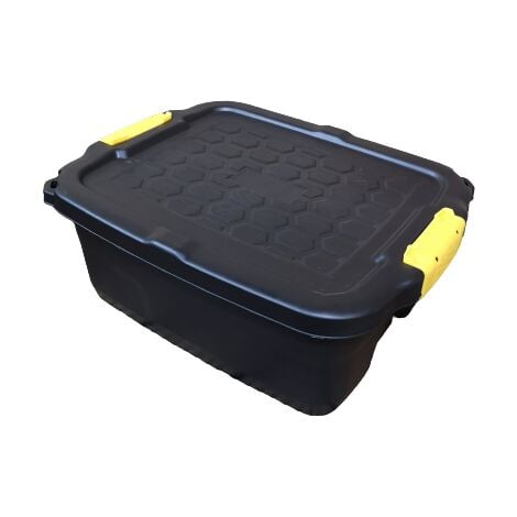 24L Heavy Duty Storage Box Sturdy, Lockable, Stackable and Nestable Design Storage Chest with Clips in Black