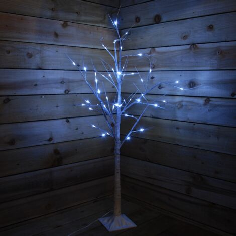 2.4m (8ft) Indoor Outdoor Christmas Lit Birch Tree with 136 Ice White LEDs