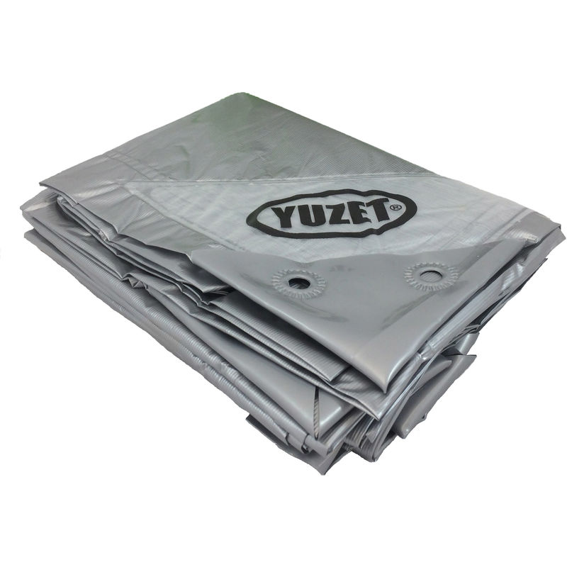 2.4m x 3m Silver XT Tarpaulin heavy duty Tarp Ground Sheet Ribbed Strength - Yuzet