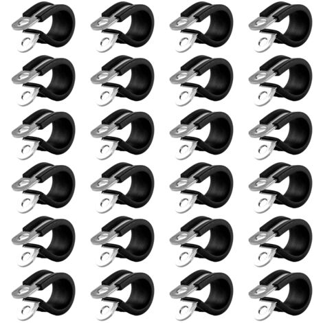 24pcs (14mm) Collier de Serrage 304 Inox Acier Caoutchouc Amorti Isolé Attache Grillage Rigide Sangle Clip Fixation Tube Tuyau