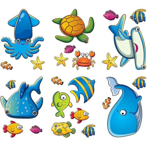24pcs Autocollants Baignoire Antidrapants Douche Ocean Elements Stickers Dessin Anim Autocollants Pour Baignoire Et Salle De Bain La Famille Des B