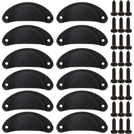 (24PCS) Boutons d'armoire en coquillage, poignée d'armoire noire avec vis, poignée en fer vintage pour tiroir d'armoire, tiroir de cuisine, porte