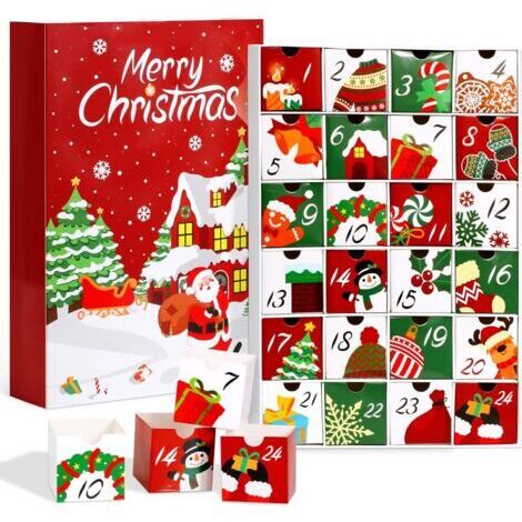 24pcs Calendrier de l'Avent Boîte Compte à Rebours Noël Boîte Aveugle Jouet Decorations Ornement Cadeaux Surprises de Noël