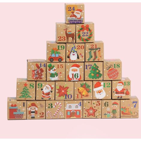 24pcs Calendrier De L'avent De Noël, Bonhomme De Neige Du Père Noël Boîte Noël Boîtes Cadeaux  Pour Décoration De Vacances De Noël En Famille