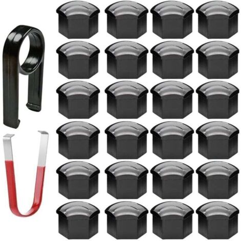 24pcs Capuchon d'écrou de Roue 17mm Capuchons d'écrou de Boulon de Roue, Cache-écrous de Pneu hexagonaux avec Ensemble d'outils de démontage pour Voitures (Noir)