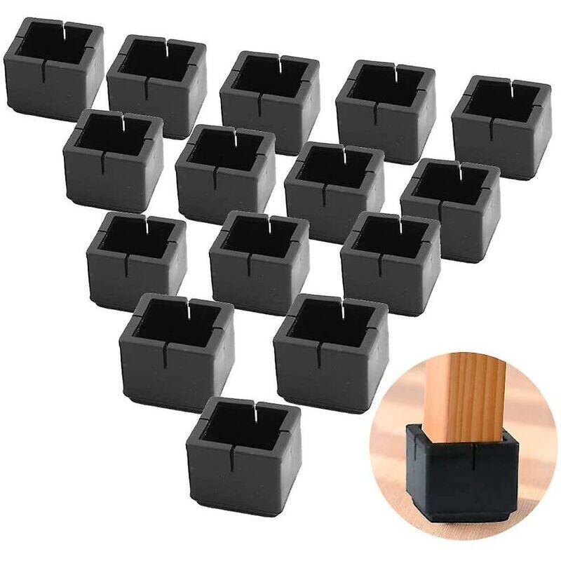 24Pcs Carré Protege Pied de Chaise Protège Jambes Table et Chaise PVC Capuchons Carrés avec Feutre Protege Pied de Chaise Carre Noir pour Jambes de