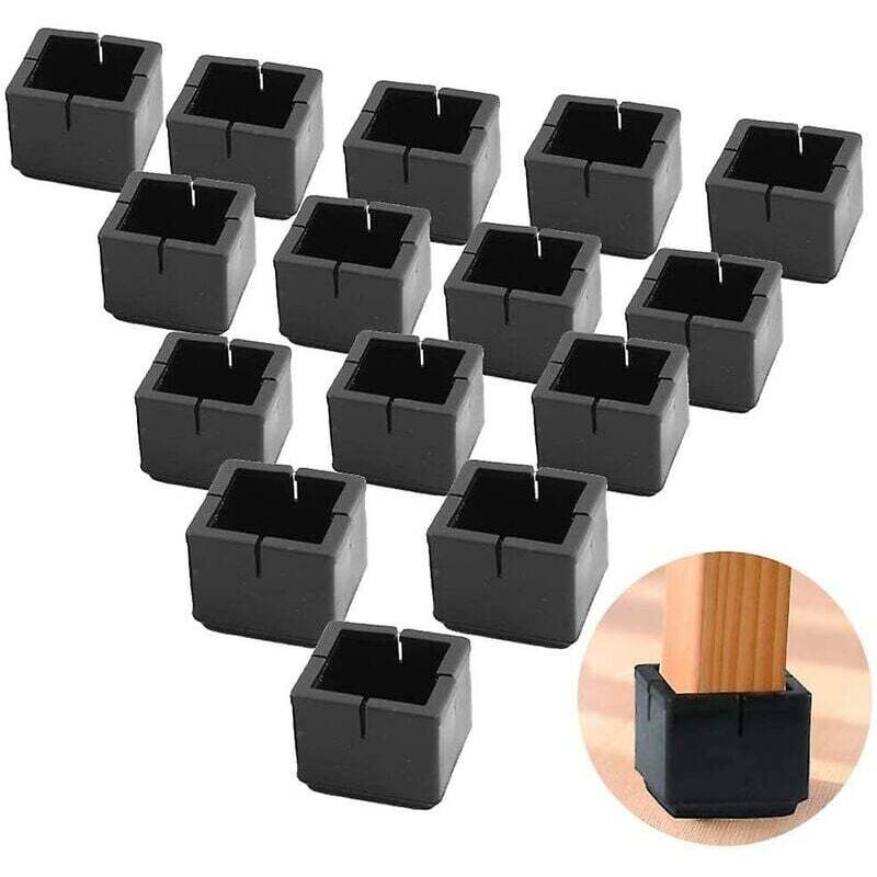 24Pcs Carré Protege Pied de Chaise Protège Jambes Table et Chaise PVC Capuchons Carrés avec Feutre Protege Pied de Chaise Carre Noir pour Jambes de