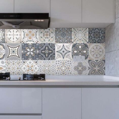 24Pcs Carrelage Autocollants Décoration Murale Salle De Bains Cuisine Stickers Muraux Étanche PVC Décoration Autocollants - DIY Rétro Gris Autocollants (10x10cm)