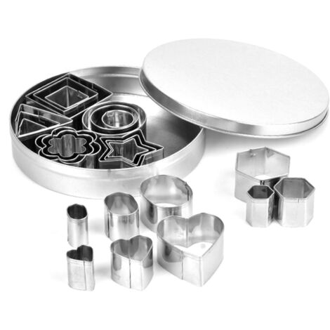 24Pcs Cookie Cutter Stainless Steel Round Heart Star Flower Triangle Hexagonal Shape Biscuit Baking Mold Cutter