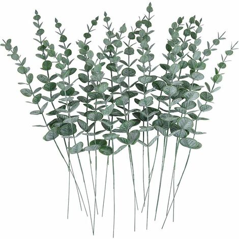 24pcs Feuilles D'eucalyptus Artificielles Tiges Branches Tactiles Vert Gris R��el pour Bureau �� Domicile Pi��ce Ma?tresse De Mariage Banquet Arrangement De Fleurs D��coration