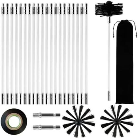 24PCS Kit de Ramonage,Brosses cheminée,bouche d'aération,Brosse Nettoyage Cheminée,Kit Réglable Brosse Cheminée,Comprenant 20 Tiges 2 Têtes 1 Connecteur et sac rangement Sliber -