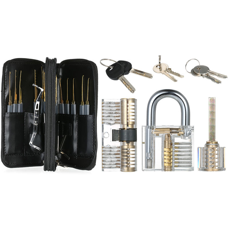 

24pcs, Lock Picking desbloqueo del sistema de herramienta del kit, con tres Formacion Practica transparente candado de bloqueo