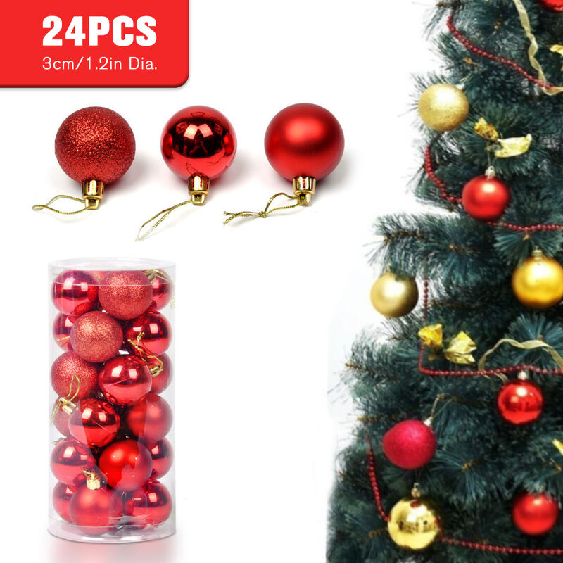 

Asupermall - 24pcs Ornamentos de la bola de Navidad con Cordones 3cm / 1.2in ornamentos de navidad bolas brillantes Mate Glitter bolas inastillable