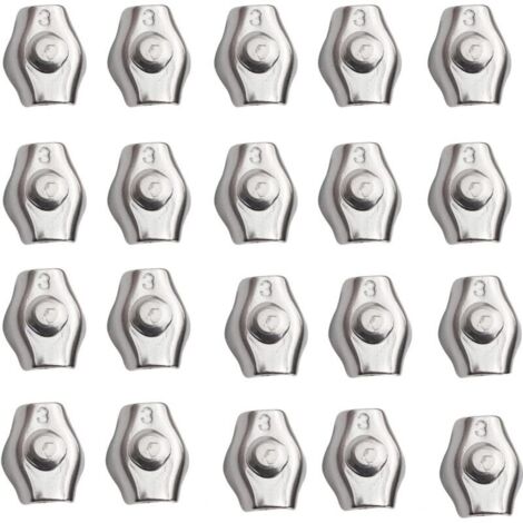 24Pcs Pince de Câble Métallique, Pince Câble en Acier Inoxydable, M3 Serre Câbles Acier, Métallique Clips pour Corde Câble, pour Cordes à Linge, Câble Métallique de Suspendues Fixe