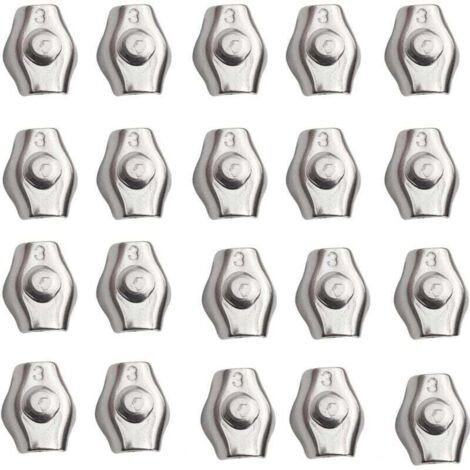 24Pcs Pince de Câble Métallique, Pince Câble en Acier Inoxydable, M3 Serre Câbles Acier, Métallique Clips pour Corde Câble, pour Cordes à Linge, Câble Métallique de Suspendues Fixe